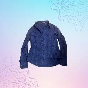 EXPRESS Blue & Black Leopard Print Button-Down Blouse
